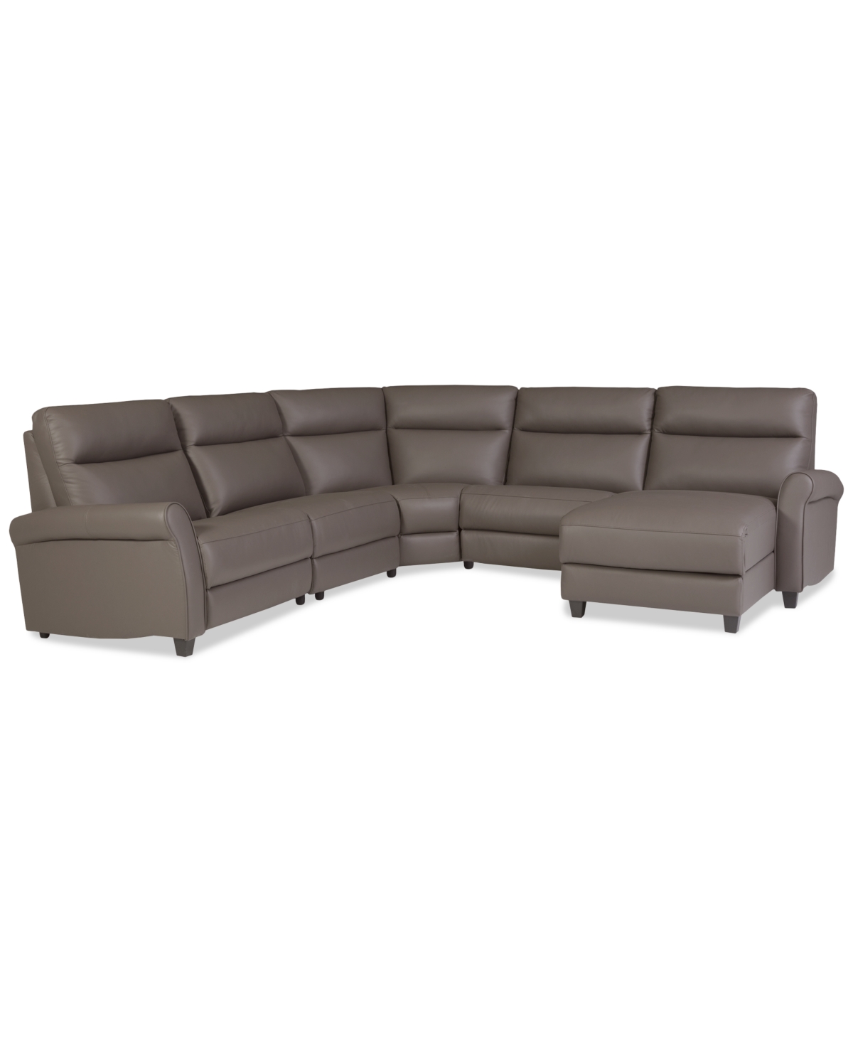 Macy's Thandler 5-pc. Leather Chaise Sectional With 2 Power Recliners, Exclusively At  In Gray
