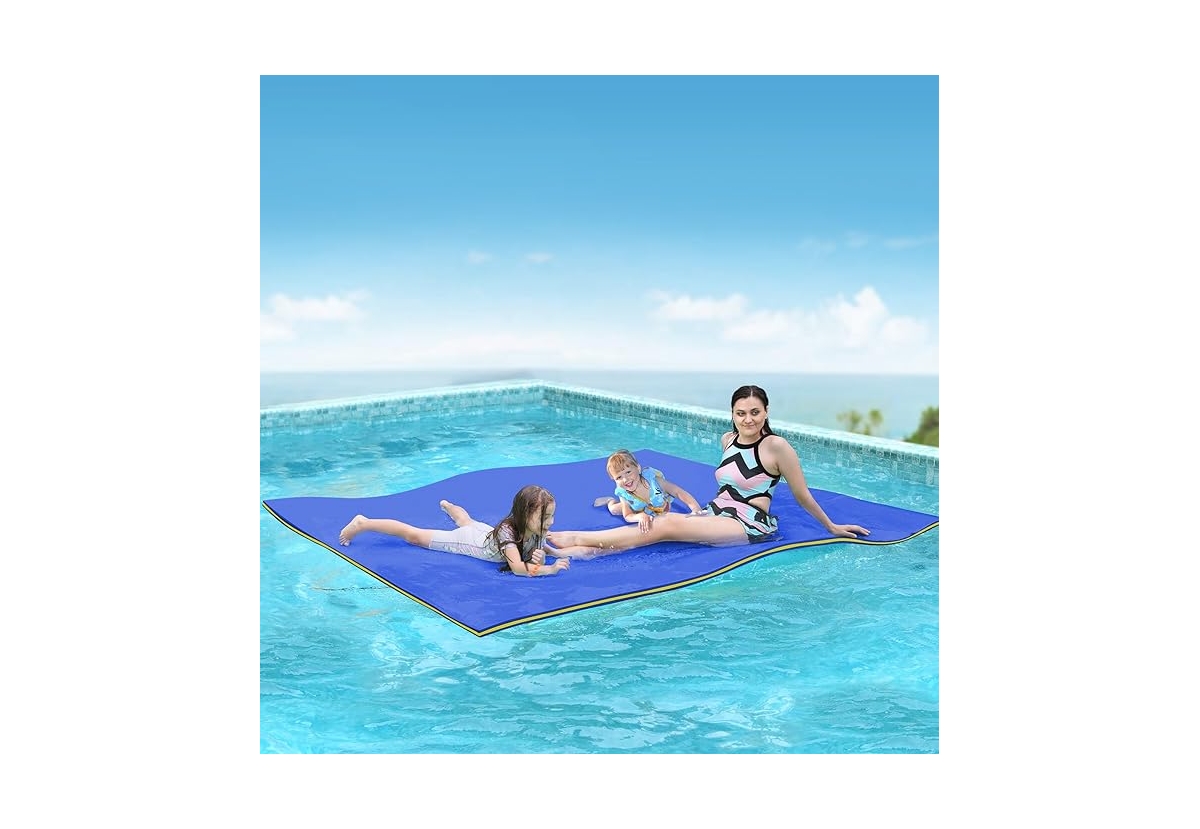 Blue Water Floating Mat Foam Pad, 9x6FT Bouncy Tear-Resistant Xpe Foam