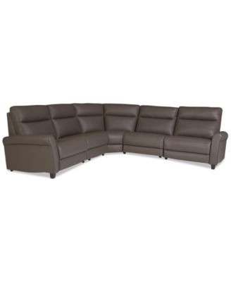 Thandler 5-Pc. Leather L Shape Sectional with 3 Power Recliners and 1 Storage Console
