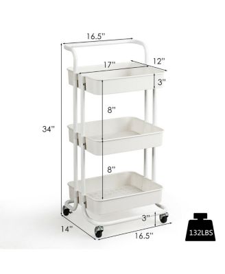 3-Tier Rolling Utility Storage Cart with Casters