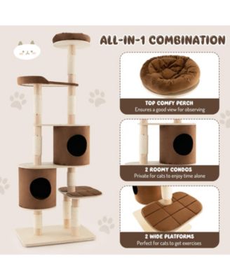 SUGIFT 6-Tier Wooden Cat Tree with 2 Removable Condos Platforms and Perch