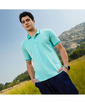 Men's Aqua Blue Multitrack Knit Polo T-Shirt
