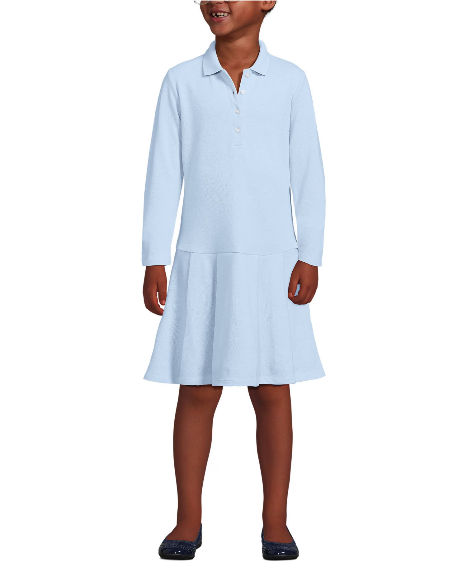 Big Girls Long Sleeve Mesh Pleated Polo Dress