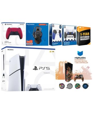 Playstation 5 Slim Disc with Extra Gray Camo Controller, Plantronics Headset, Trigger Stop Kit, FPS Grip Kit and MightySkins Decal Voucher + 1 Ye