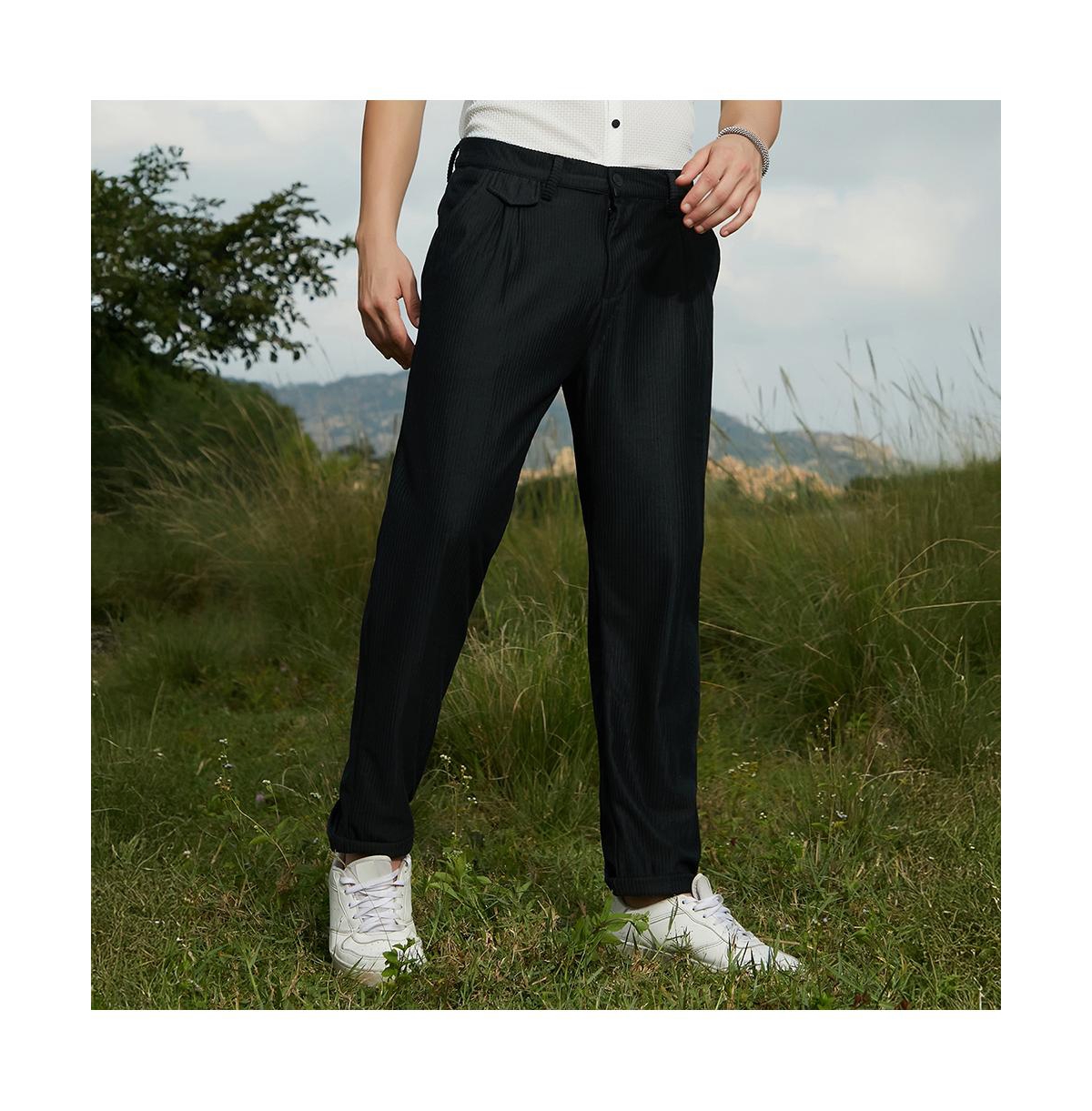 Campus Sutra Men's Midnight Black Corduroy Tailored Trousers