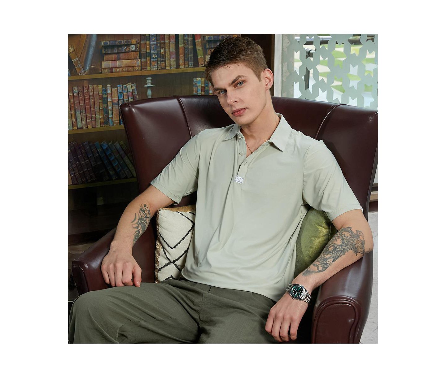 Мужская футболка Cahoot Campus Sutra Sage Green Seamless Solid Polo, цвет: Зелёный — фото 2