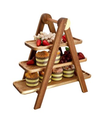 Acacia Wood 3 Tiered Rectangular Ladder Tray Set