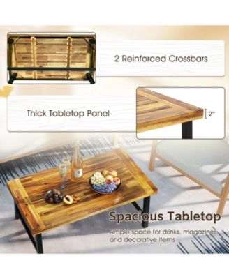 Heavy-Duty Metal Leg Acacia Wood Coffee Table with Reinforced Thickened Top