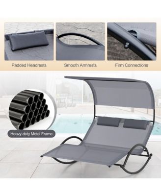 Outdoor Double Chaise Rocker Rocking Daybed Sun Lounger w/ Sun Shade Canopy