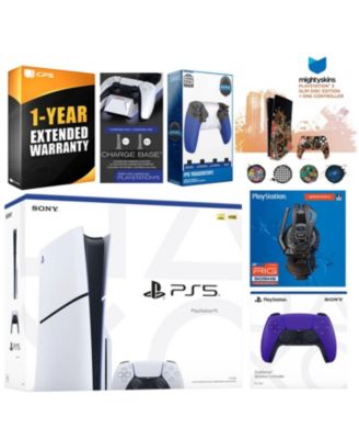 Playstation 5 Slim Disc with Extra Chroma Indigo Controller, Plantronics Headset, Trigger Stop Kit, Charge Dock and MightySkins Decal Voucher + 1