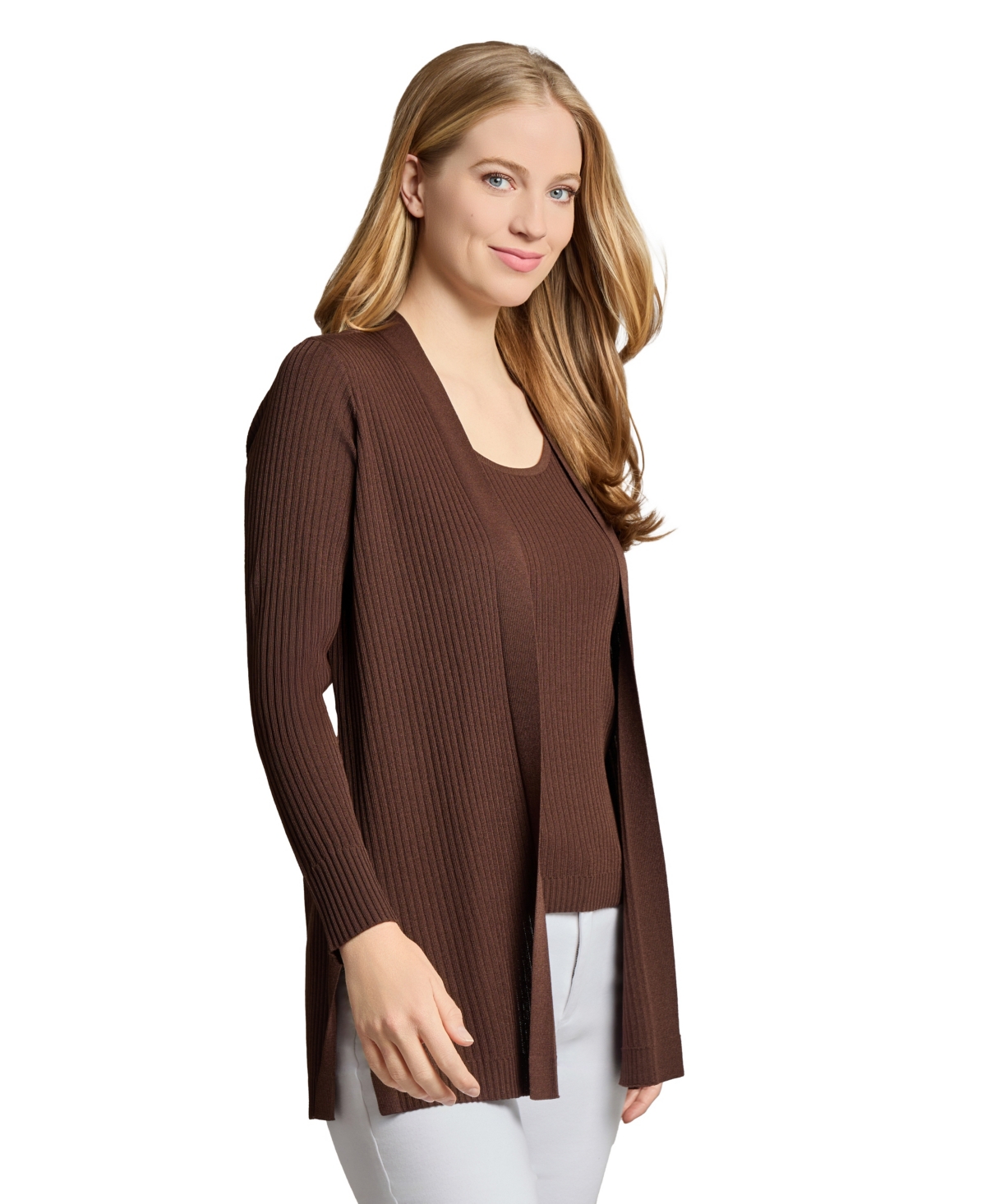 Jones New York Plus Size Sutton Open-front Cardigan In Brown