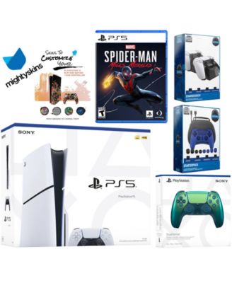 Playstation 5 Slim Disc Bundle with Spider-Man: Miles Morales, Extra Midnight Black Controller, Pro Gamer Kit, Dual Charge Dock and MightySkins D