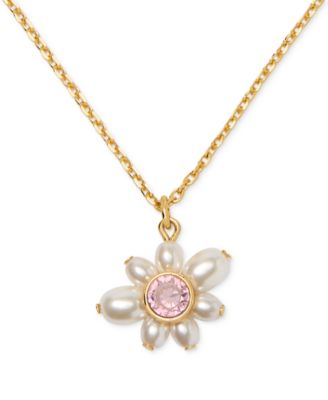 Gold-Tone Cubic Zirconia & Imitation Pearl Flower Pendant Necklace, 16" + 3" extender