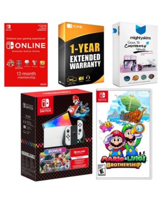 Switch OLED Console Mario Kart 8 Bundle with Mario & Luigi: Brothership, NSO 12 Month Family Membership, MightySkins Console and Controller S