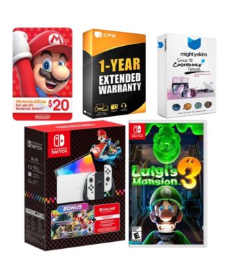 Switch OLED Console Mario Kart 8 Bundle with Luigi s Mansion 3, Nintendo $20 eShop Gift Card, MightySkins Console and Controller Skin Vouch
