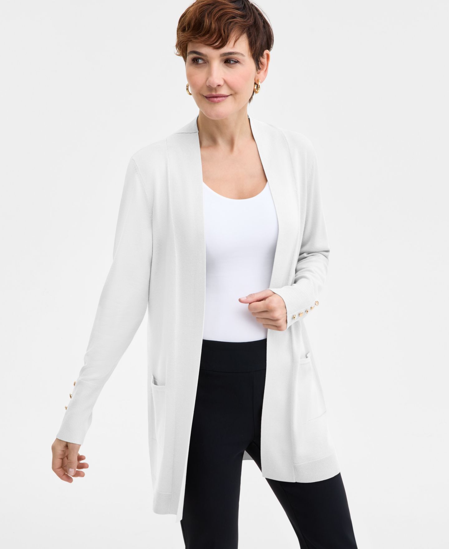 Женский кардиган JM Collection Button-Sleeve Flyaway, цвет: Яркий белый — фото 1