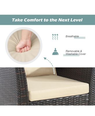 3PCS Patio Furniture Set Conversation Bistro Set w/ Acacia Wood & Cushions Beige