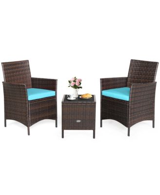 3PCS Outdoor Rattan Conversation Set Patio Furniture Set  Cushions