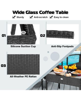 4PCS Rattan Patio Conversation Set Outdoor Wicker Furniture Set w/ Cushions