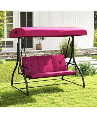 Converting Patio Swing Chair Porch Swing Bed with Adjustable Canopy & Thickened Cushion