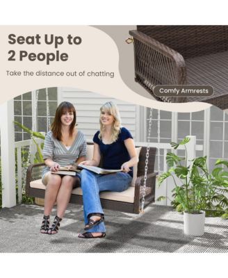 Wicker Outdoor Porch Swing 800 LBS Capacity Outdoor Swing Bench w/ Hanging Chains