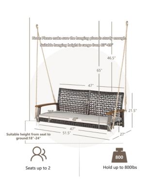 2-Seat Rattan Porch Swing Chair Outdoor Wicker Swing Bench W/ Seat Cushion Red