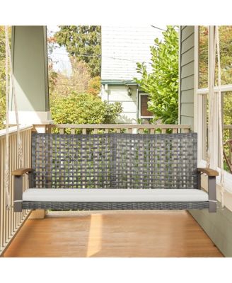 Rattan Patio Porch Swing 2-Person Cushioned Swing Chair Bench w/ Hanging Ropes