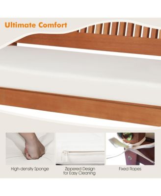 2-Seat Patio Hanging Wooden Porch Swing Bench w/ Cushion & Hanging Ropes