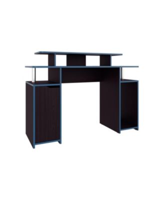 Hobart Gaming Desk, 1 Door, 6 Shelves, Black Wengue / Blue Edge