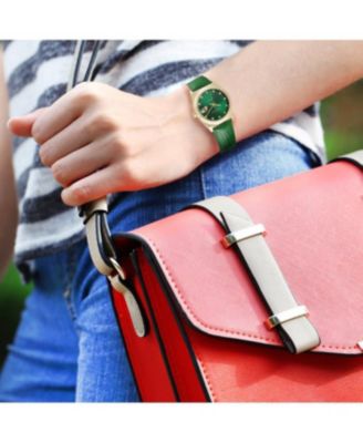 Women's Green 36mm Fluted Bezel Watch with Leather Strap