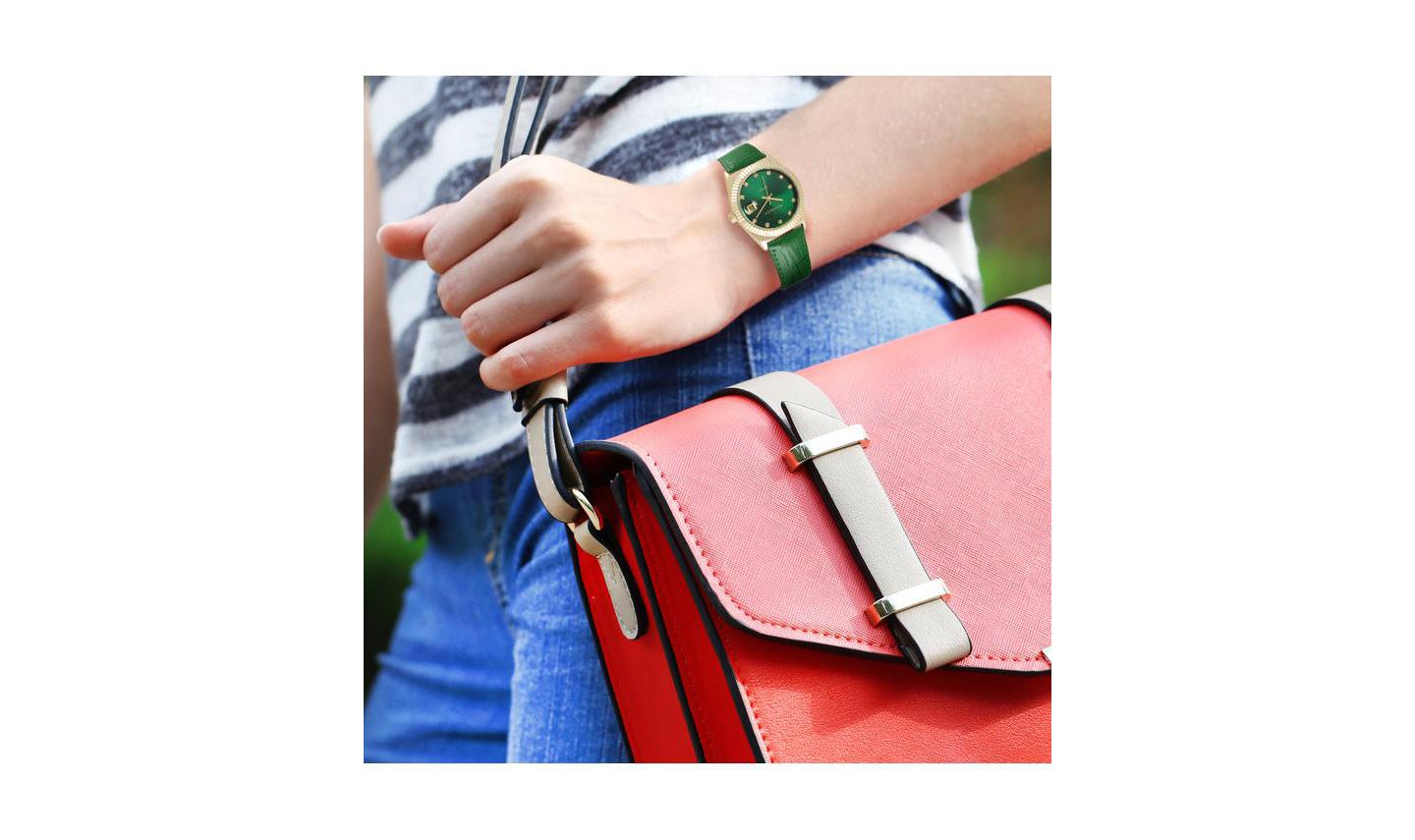 Женские часы Peugeot Green 36mm Fluted Bezel Watch with Leather Strap — фото 3