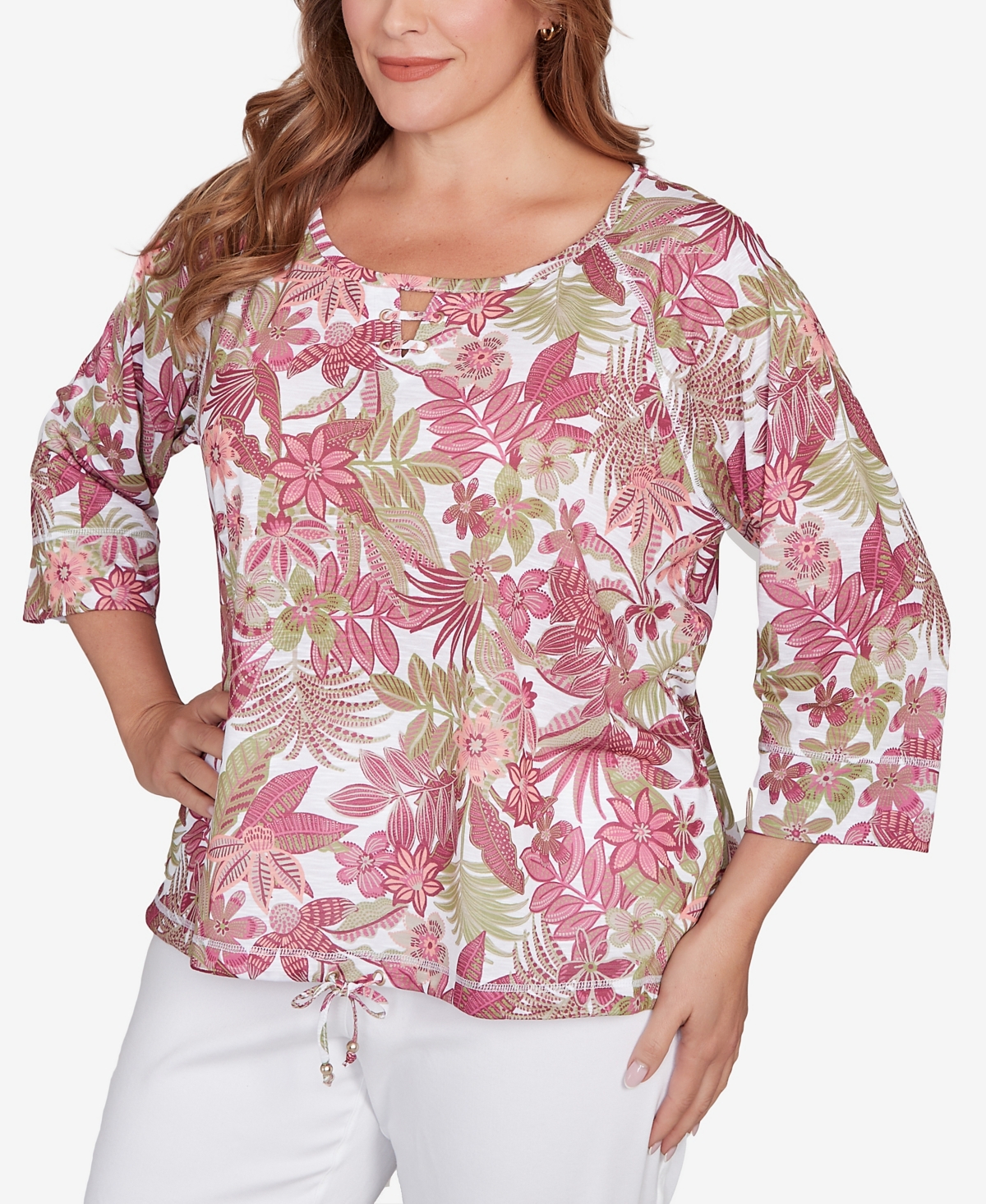 Hearts Of Palm Plus Size Printed Jungle Ivy Slub Top