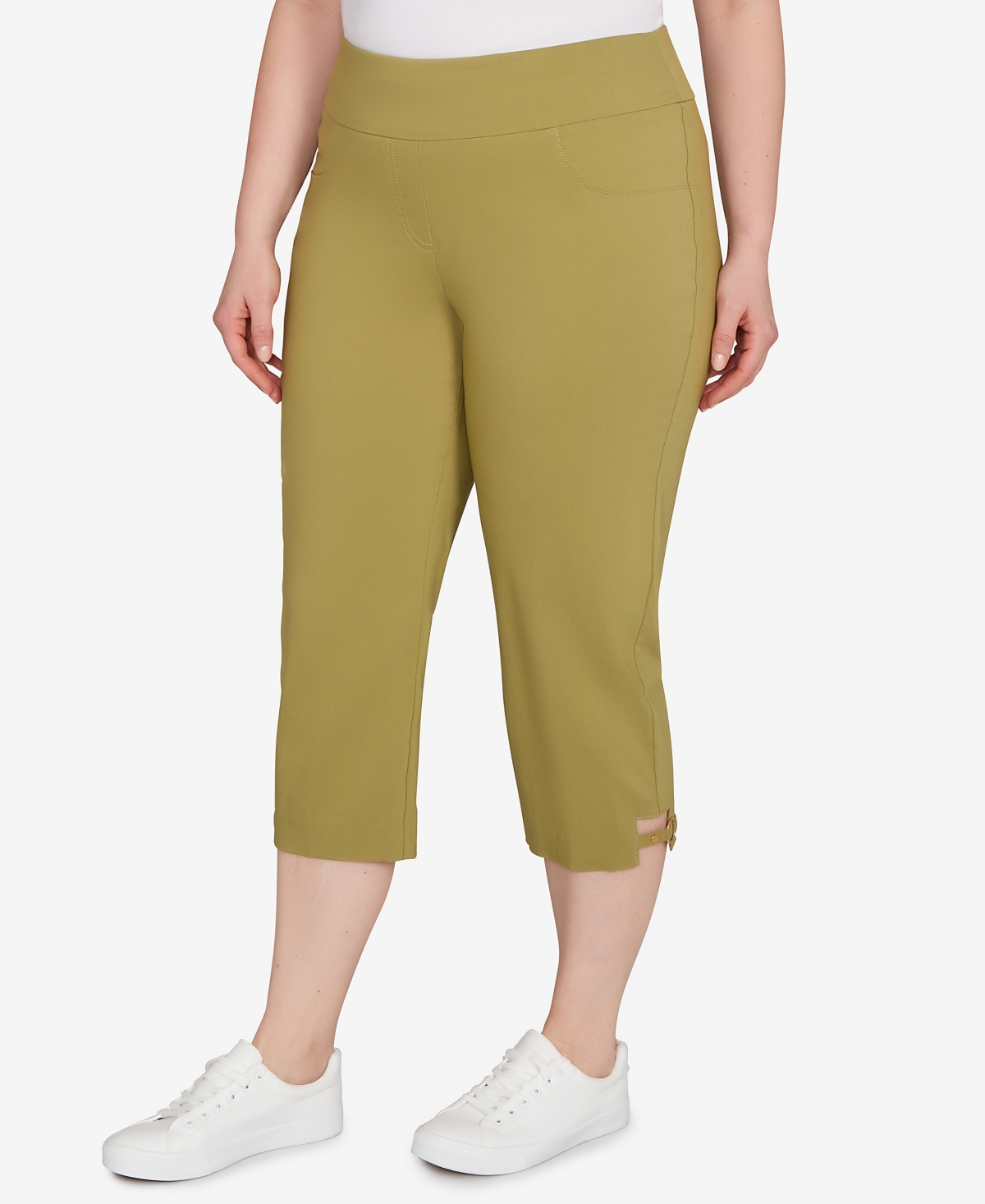 Hearts Of Palm Plus Size Solid Tech Stretch Capri Pants
