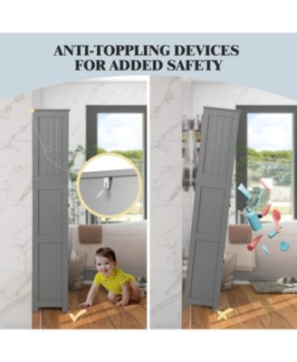 6-Tier Freestanding Bathroom Cabinet with 2 Open Compartments and Adjustable Shelves