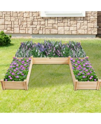 Raised Garden Bed 92.5x95x11in Wooden Garden Box Planter Container U-Shaped Bed