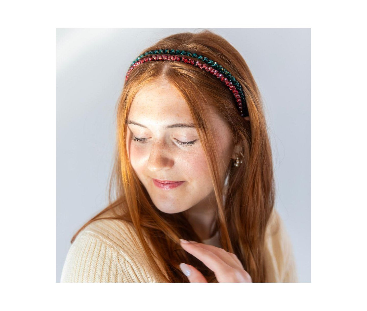 Женские аксессуары Headbands of Hope Thin Beaded Headband Set - Red + Green, цвет: Красный зелёный — фото 9