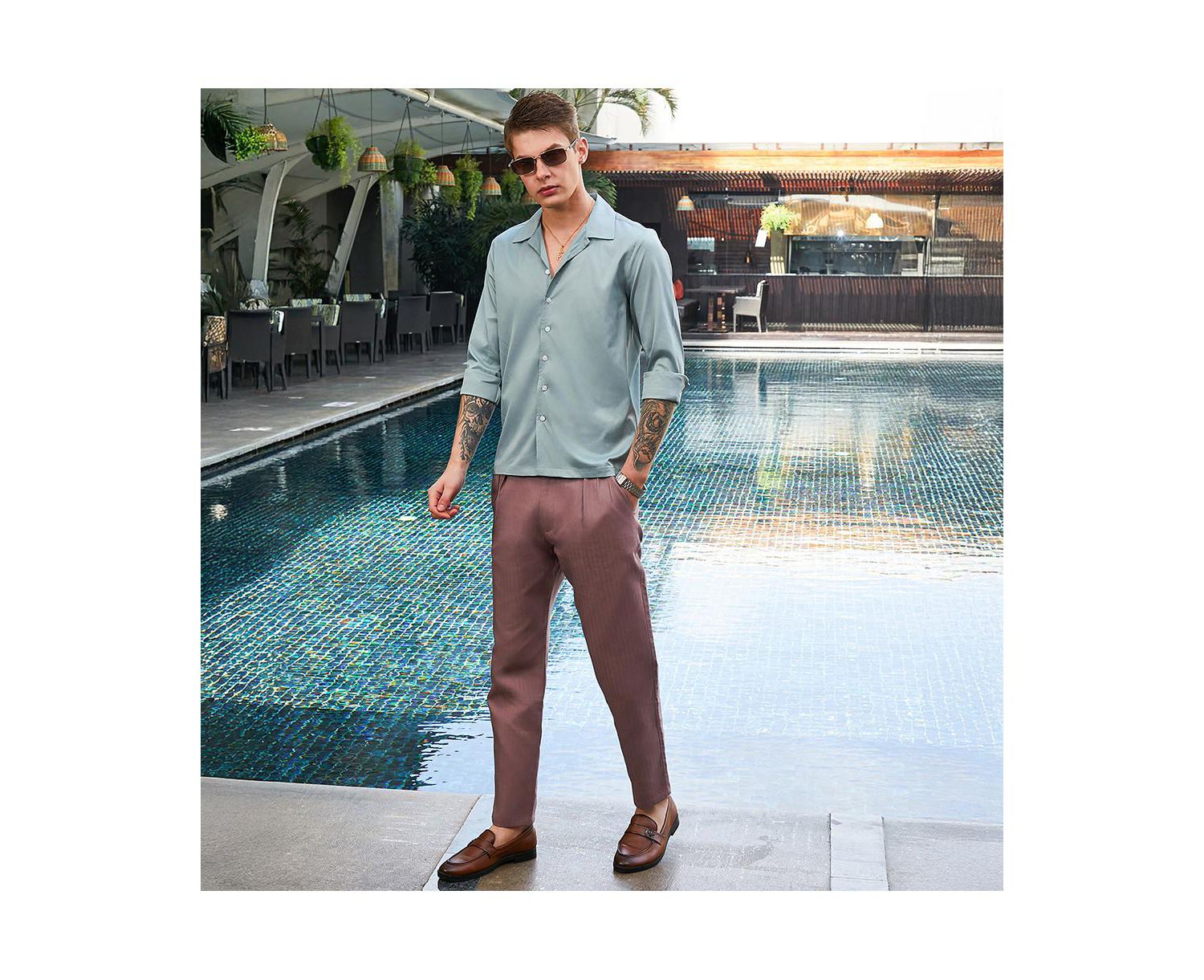 Men's Nude Pink Striped Tailored Trousers