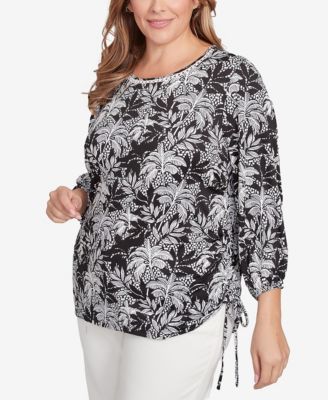 Plus Size Monotone Palms Side Tie Top