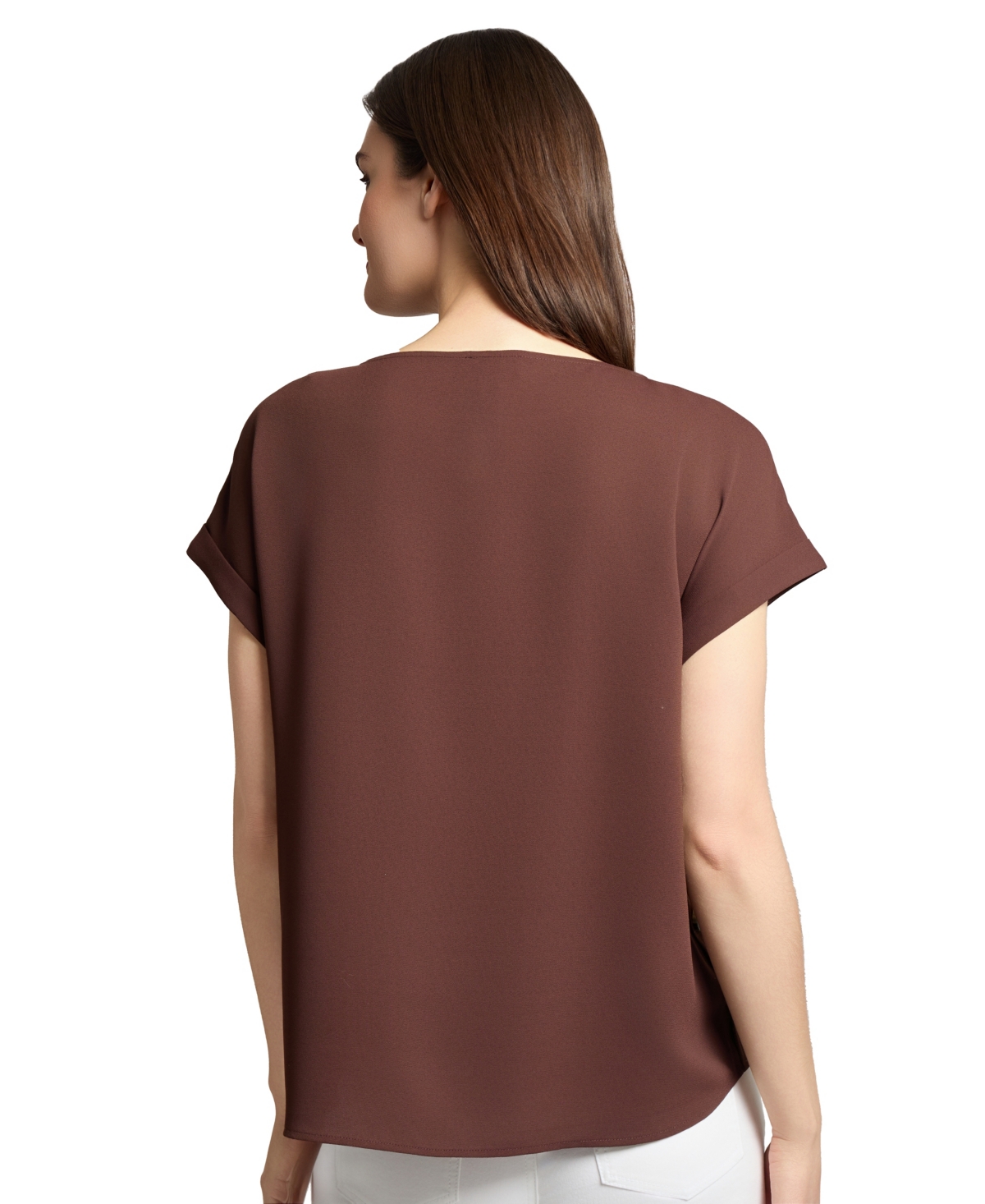 Jones New York Petite Round-Neck Side-Button Short-Sleeve Top
