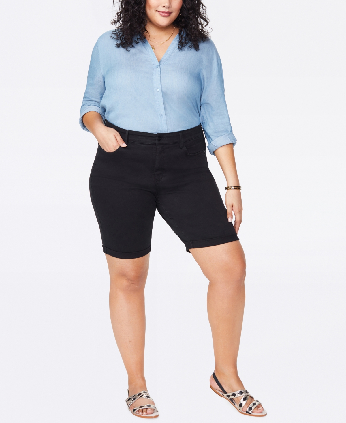 Plus Size Briella Roll Cuff Denim Shorts - Black