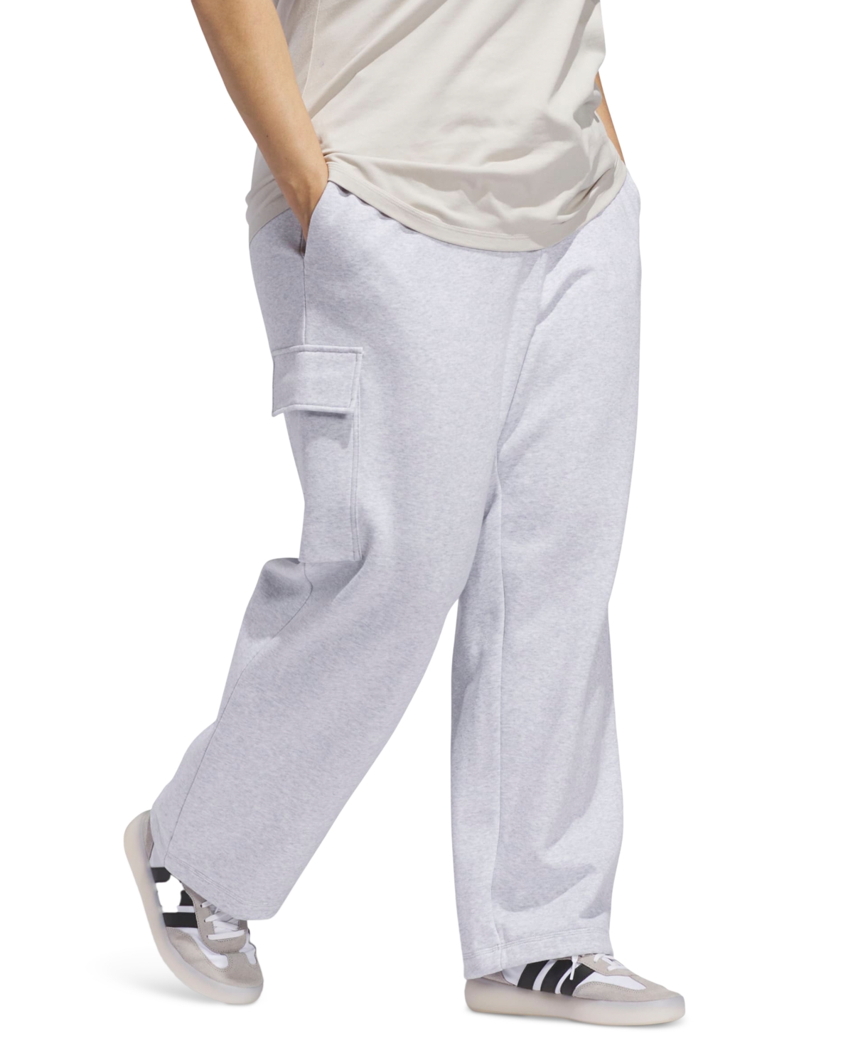Adidas Originals Plus Size Essentials Fleece Logo Cargo Pants In Gray