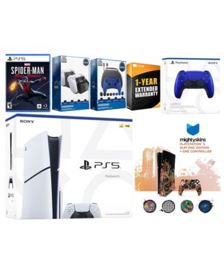 Playstation 5 Slim Disc with Spider-Man: Miles Morales, Extra Gray Camo Controller, Gamer Kit, Charge Dock and MightySkins Decal Voucher + 1 Year