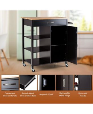 Mobile Kitchen Island Cart with Rubber Wood Top