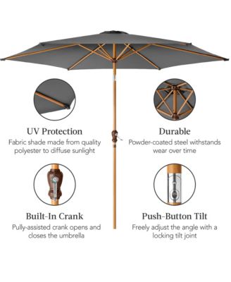 10ft Outdoor Woodgrain Pattern Steel Market Patio Umbrella w/ Crank, Tilt