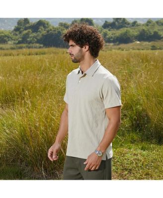 Men's Cream White Veined-Tactile Polo T-Shirt