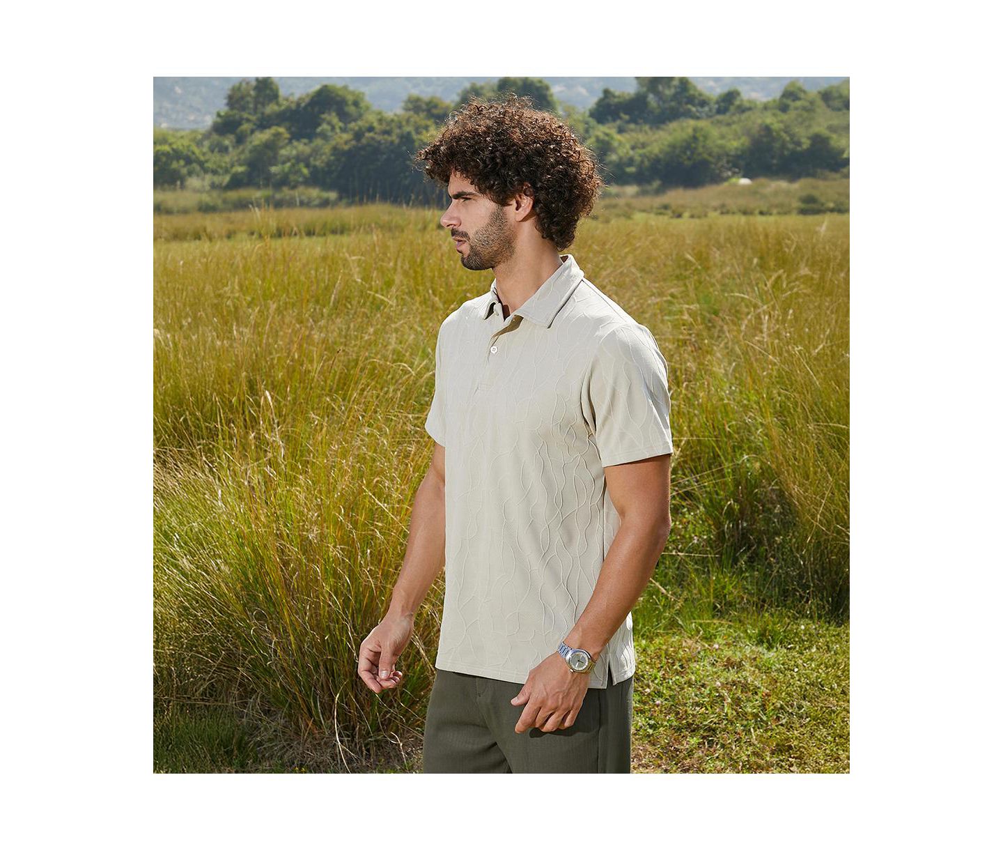 Мужская футболка Cahoot Campus Sutra Cream White Veined-Tactile Polo, цвет: Белый — фото 4