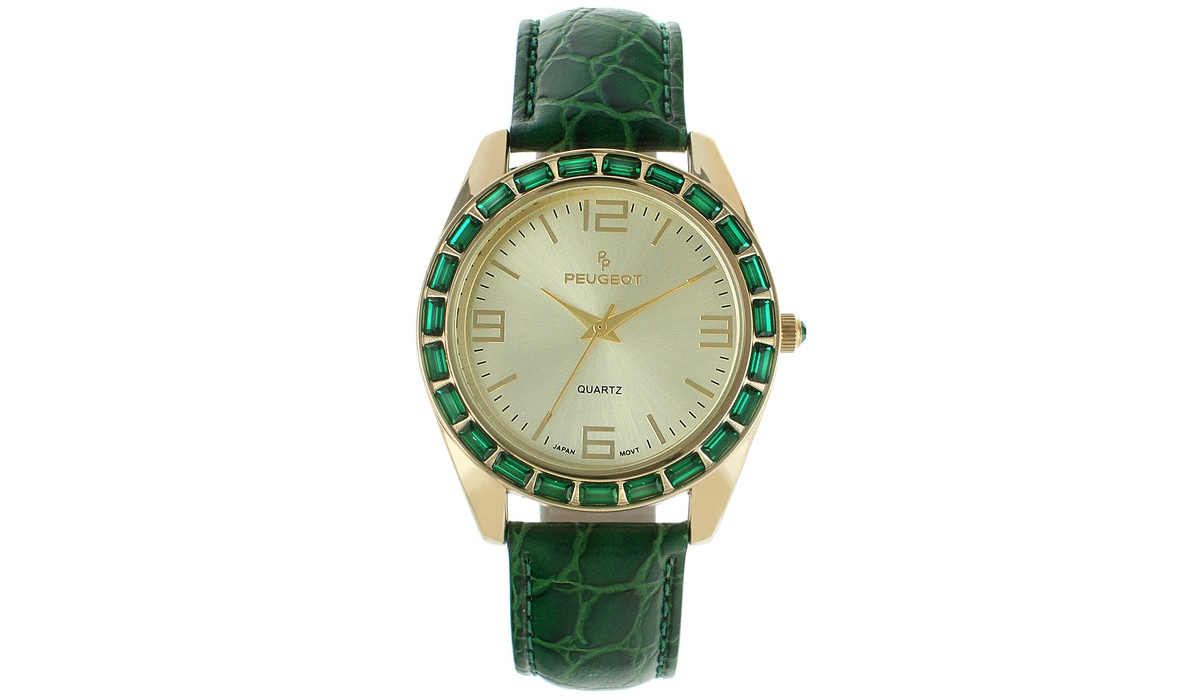 Women's 40mm Green Boyfriend Watch with Baguette Crystals