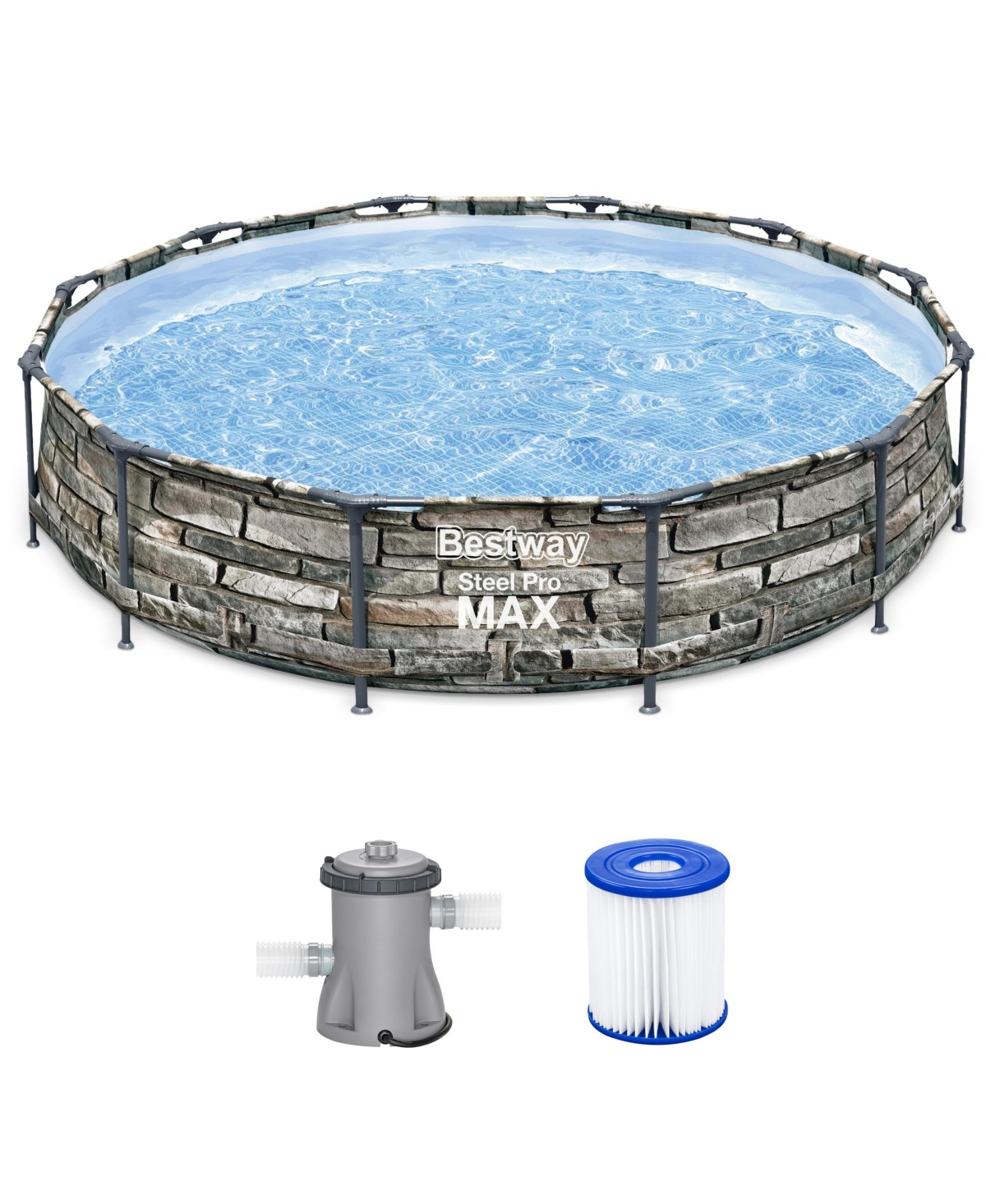 56817E 12' x 30&#x22; Steel Pro Max Round Above Ground Swimming Pool w/ Pump - Stone print