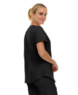 Women's Scrubs V-Neck Notch Fashion Stretch Scrub Top with Two Pockets, Flex Easy Care Fabric, Bubble Gum, Large