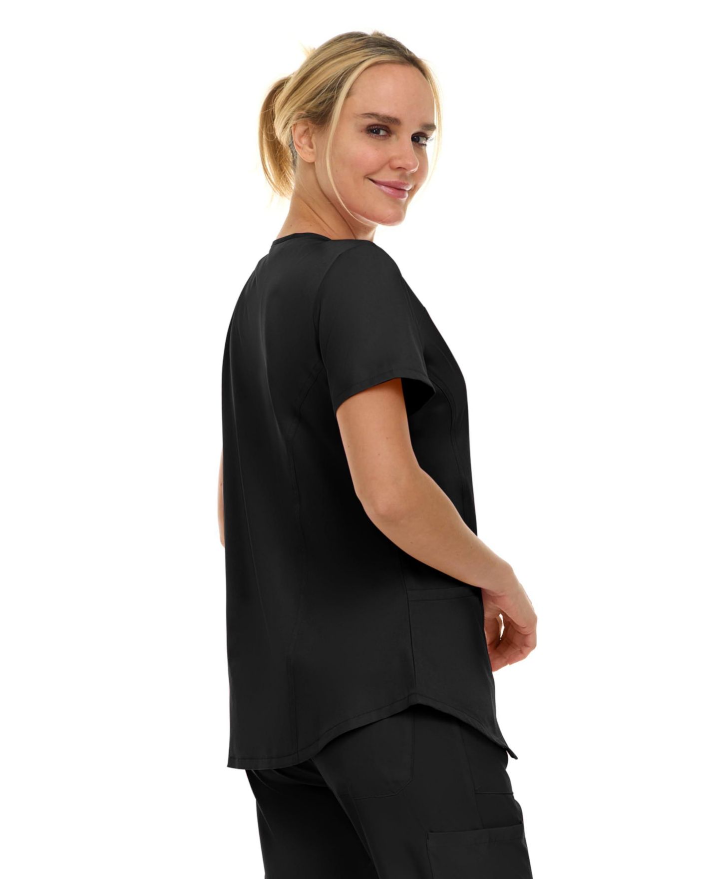 Женский топ Medichic Scrubs V-Neck Notch Fashion Stretch Scrub with Two Pockets, Flex Easy Care Fabric, Bubble Gum, Large, цвет: Чёрный — фото 4